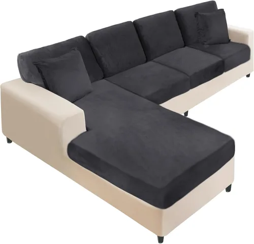 Vista 27 de NAISI Fundas de cojín de sofá de terciopelo elásticas de 1 pieza, fundas de asiento de sofá o respaldo, fundas suaves individuales para sofá Beige