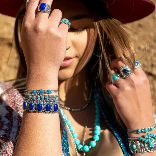 Vista 2 de American West Jewelry Sterling Silver Women's Cuff Bracelet Choice of Gemstone Color 5-Stone Design Sizes S, M, or L
