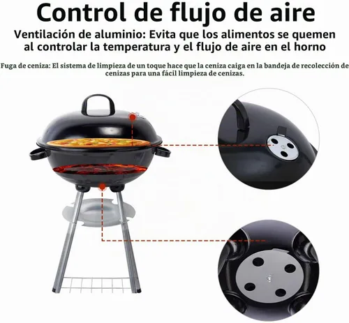 Vista 5 de Parrilla de carbón de 18 pulgadas con cubierta de parrilla impermeable para patio al aire libre, picnic, camping, barbacoa hervidor