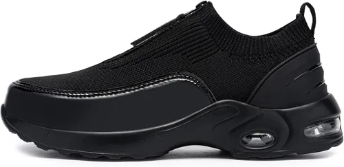 Vista 6 de FENLERN - Zapatos con punta de acero para mujer, tenis de seguridad ligeros con amortiguación de aire, zapatos de trabajo resistentes, fáciles