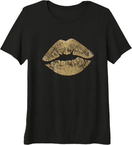 Vista 5 de Sexy Gold Metallic Lips Kiss Me Love Makeup Lipstick Shirt