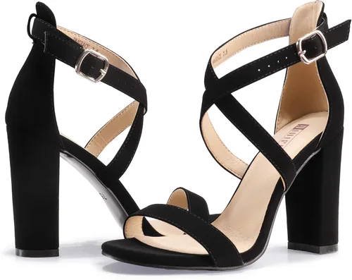 Vista 4 de IDIFU - Sandalia de tacón alto para mujeres con tirantes delgados, zapatos de vestir con correa al tobillo y punteras abiertas para damas de honor
