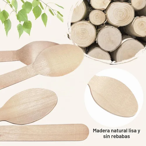 Vista 7 de 1000 cucharas de madera desechables, cucharas de bambú natural de 6.3 pulgadas, compostables y biodegradables, ideales para comer, manualidades