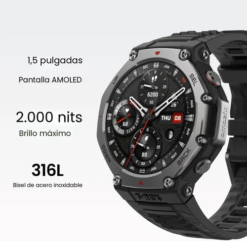 Vista 6 de Amazfit Repuesto renovado T-Rex 3 Reloj inteligente militar resistente 48mm, GPS, mapas sin conexión, resistente al agua 100m, reloj inteligente