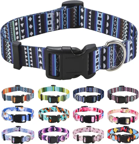 Vista 18 de Mihqy - Collar de perro, patrones geométricos florales, tribales, bohemios, collar de estilo étnico, suave y ajustable, para perros pequeños