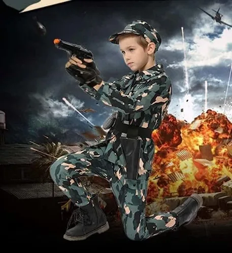 Vista 6 de Disfraz de oficial de policía para niños disfraz de policía de policía camisa pantalones sombrero cinturón disfraces de Halloween para niños