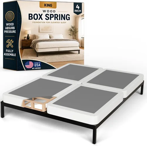 Vista 9 de Treaton, Cama Queen sin ensamblar – Somier de madera de 2.5 pulgadas – Fabricado en Estados Unidos – Silencioso sin ruido – Base de colchón