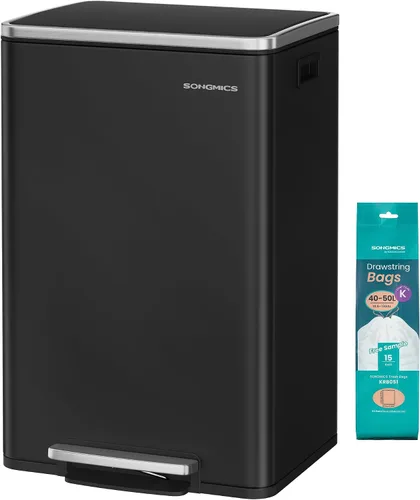 Vista 8 de SONGMICS Bote de basura automático con sensor de movimiento, 13 galones (50 L) con tapa de cierre suave, acero inoxidable, onda o táctil para abrir