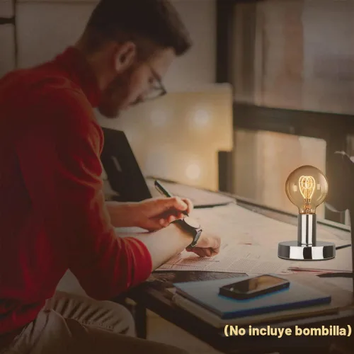 Vista 8 de Base de lámpara de mesa industrial Helunsi, base de lámpara E26 E27 plateada sin pantalla, base de lámpara de escritorio corta expuesta, soporte