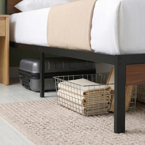Vista 9 de Zinus Kai - Base de cama de plataforma, cabecero de dos niveles para almacenamiento que ahorra espacio, luces LED RGB con ajuste de estado de ánimo