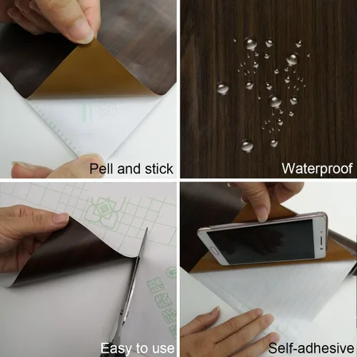 Vista 6 de Papel de contacto de grano de madera marrón oscuro, papel tapiz grueso de madera de nogal, papel de pared con aspecto de madera de nogal negro