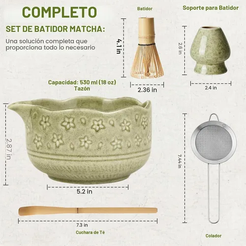 Vista 6 de Juego de 5 batidores de matcha, cuenco de 18 onzas con boquilla, kit de batidores de matcha de ceremonia japonesa, batidor de bambú 100% natural
