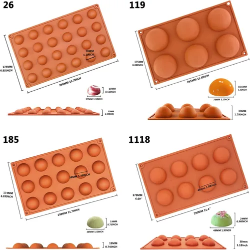 Vista 2 de FUNSHOWCASE Molde de silicona de medio círculo, molde para hornear bomba, para té, tamaño surtido, 4 pulgadas, hemisferio, 4 tamaños, pequeño