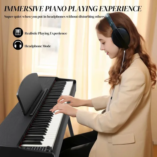 Vista 3 de Ktaxon Piano de Teclado de 88 Teclas con Acción Ponderada, Piano de Teclado Electrónico, Piano Digital con Unidad de 3 Pedales, Soporte de Música