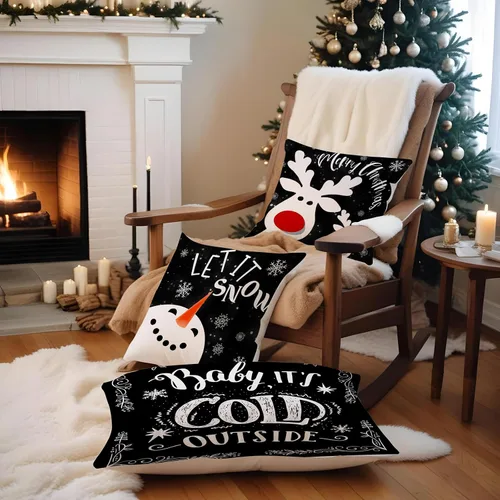 Vista 7 de MIRLEWAIY Paquete de 4 fundas de almohada de 18 x 18 pulgadas, diseño de reno de Navidad, muñeco de nieve de granja, feliz Navidad, feliz año nuevo