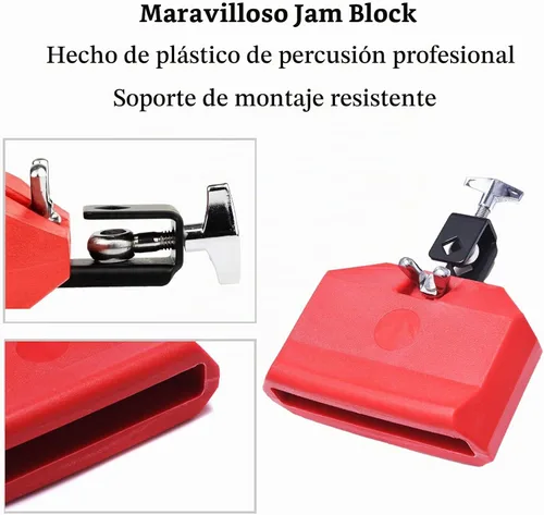 Vista 3 de MOONBACK Conjunto de cencerro y bloque de jam de 6 pulgadas, bloque de percusión musical de plástico, instrumento de tambor latino, cencerro