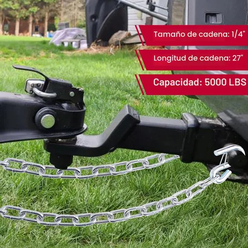Vista 4 de NBJINGYI 1/4" X 27" 2 piezas, cadena de seguridad para remolque de grado 30 con ganchos de resorte y un gancho en S