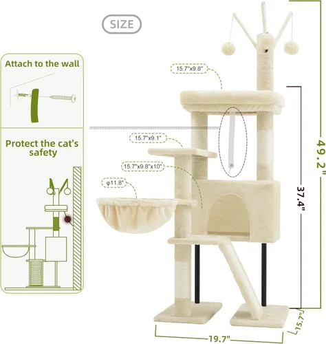 Vista 7 de Gitelsnour Árbol para gatos de interior, torre para gatos con poste rascador para gatos pequeños y gatitos, casa para gatos con plataforma superior