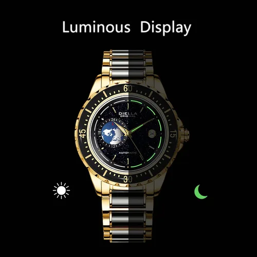 Vista 4 de Diella Automatic Watches for Men Black Jade Luxury Mens Dress Wrist Watch Self Winding Mechanical Gold Watch Stainless Steel Luminous Mens Watch