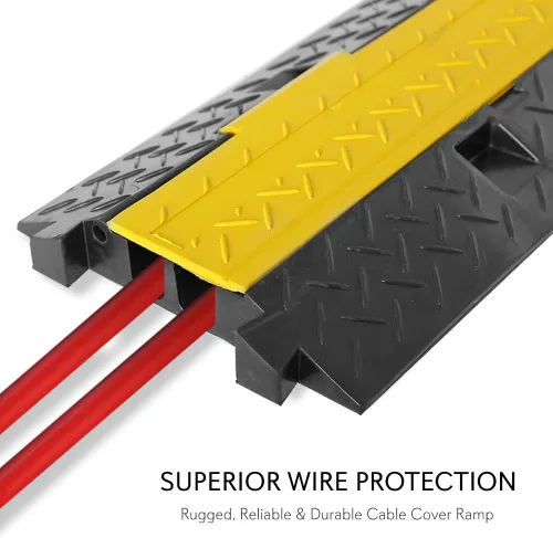 Vista 6 de Pyle Cubierta protectora de cable duradera para rampa, soporta 44000 libras, protección de cable resistente de doble canal con cubierta superior