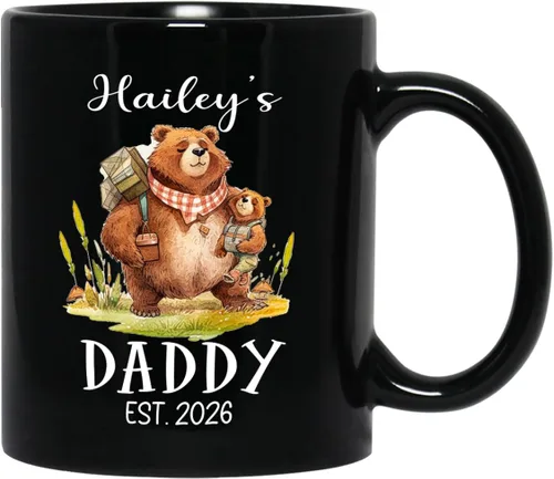 Vista 14 de Baby Coming Soon - Taza de café negra de 11 onzas y 15 onzas, taza de café personalizada para papá con nombre, taza de café de cerámica con anuncio