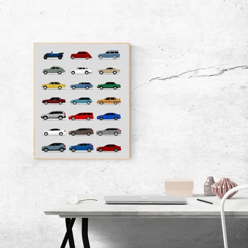 Vista 4 de Idea Network Handmade Poster compatible with Volvo Print Wall Art Handmade Decor of the Best of Volvo Generations History Evolution - Multi, 8x10in