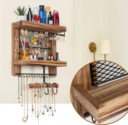 Vista 5 de Pinzoveco Organizador de joyas colgante montado en la pared con soporte organizador de joyas de pared para collares, pulseras, aretes, anillos