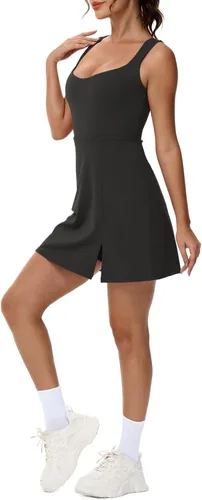 Vista 6 de Wenlia Vestido de tenis para mujer con pantalones cortos integrados, vestidos atléticos para mujer, vestido pantalón de entrenamiento activo