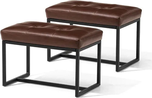 Vista 16 de Glitzhome Banco otomano, sillas modernas de piel sintética con marco de metal, taburete de maquillaje, taburete acolchado para sala de estar Negro