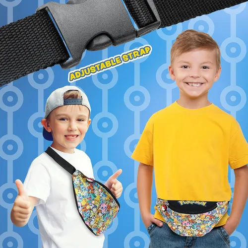 Vista 5 de Pokemon Riñonera para niños y niñas, ligera, ajustable, riñonera, bolsa de viaje para viajes, deportes, escuela, regalos de Pokemon para niños