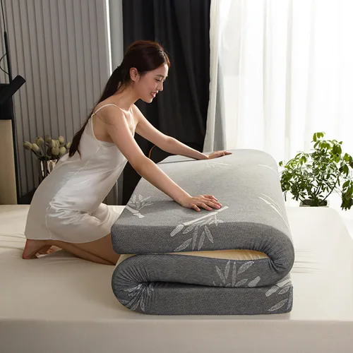 Vista 9 de Cubrecolchón Queen de espuma viscoelástica de 3.9 pulgadas para soporte corporal, con funda de tela de punto transpirable, extraíble y lavable Camel
