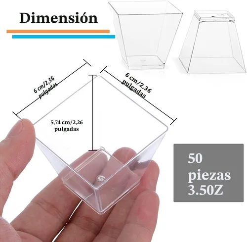 Vista 2 de Jnnzzggu 50 piezas de tazas de postre cuadradas de plástico mini, tazas de aperitivo de parfait de 3.5 oz de plástico transparente para postres
