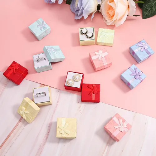 Vista 6 de Juego de 24 cajas de regalo, cajas de joyería de colores surtidos, pequeña caja de regalo dura para aretes de anillo, cajas de regalo de joyería