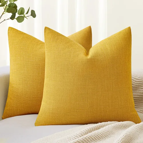 Vista 29 de MIULEE - Paquete de 2 fundas de almohada decorativas de lino de arpillera costera, estilo granja, para sofá, coche, sillón, dormitorio, sala de Azul