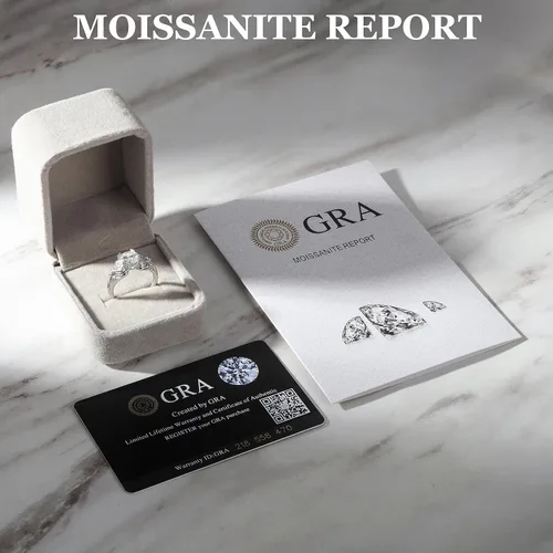 Vista 5 de ATESSON Anillos de compromiso de moissanita de plata de ley S925 para mujer, 2 quilates de corte redondo, anillos de compromiso de aniversario
