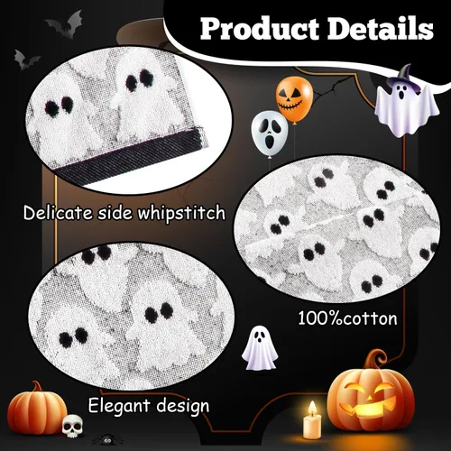 Vista 5 de Quera Paquete de 2 toallas de mano de Halloween, fantasma, color blanco y negro, juego de toallas decorativas para baño, para secar, limpiar
