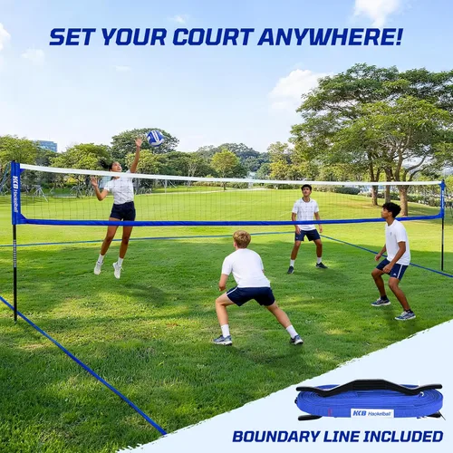 Vista 7 de Outdoor Volleyball Net Set for Backyard, 32FT Regulation, 3-Level Adjustable Height & Anti-Sag Tension System, Heavy Duty Thick Poles, Includes