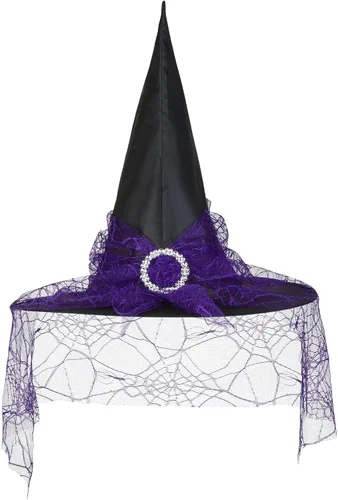 Vista 2 de Sombreros de bruja de Halloween para mujer suministros de fiesta sombrero de bruja de malla de Halloween
