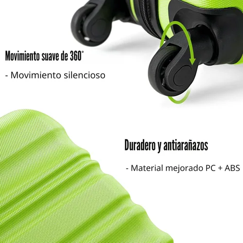 Vista 3 de LONG VACATION - Set de 4 maletas para equipaje de mano, de plástico duro ABS, con candado TSA y ruedas, Manzana Verde (Apple Green), Juego de 6