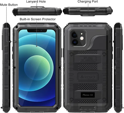 Vista 8 de Beasyjoy Funda para iPhone 12 - Impermeable, Grado Militar Resistente a Golpes con Protector de Pantalla Integrado, Protección Completa del Cuerpo