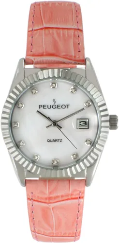 Vista 4 de Peugeot - Reloj de cuarzo para mujer con borde de moneda, ventana de fecha y correa de piel