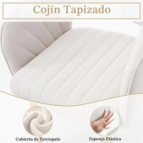 Vista 4 de ABET Juego de 2 sillas de comedor de terciopelo, rayas modernas con patas doradas, color beige