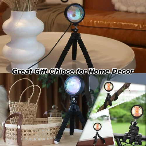 Vista 3 de JIMEI Lámpara de puesta de sol, proyector de luces LED para dormitorio, luz nocturna, luces RGB, luz solar, lámpara de amanecer, 10 W, rotación