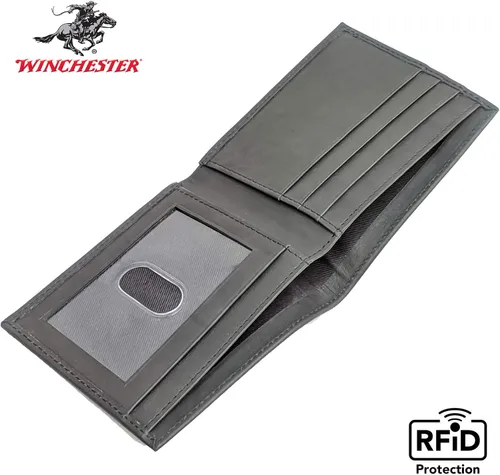 Vista 5 de Winchester billete RFID carteras para hombres de cuero genuino grano completo, ranura delgada para tarjeta con ventana de identificación ligero