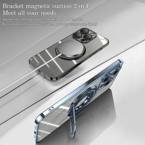 Vista 2 de QLTYPRI Funda magnética transparente para iPhone 12 Pro Max compatible con MagSafe, soporte de anillo invisible, protección completa para lente