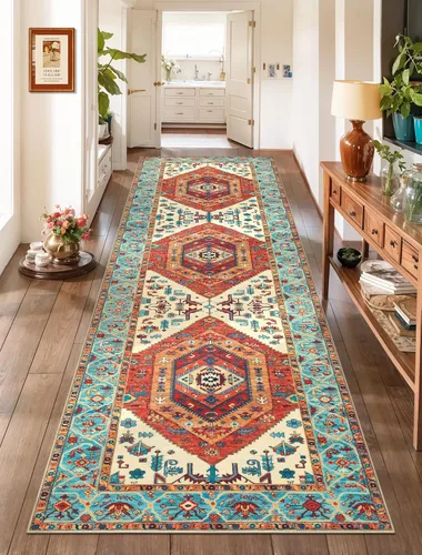 Vista 625 de SERISSA - Tapetes florales vintage, antideslizante, lavable, pequeño, ultrasuave, bohemio, de pelo bajo, para entrada, interiores, habitación