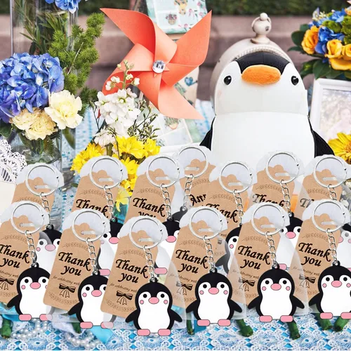 Vista 4 de Paquete de 24 llaveros de pingüino, recuerdo de fiesta para amantes de los pingüinos, regalo de regreso de invitados, fiesta temática de animales
