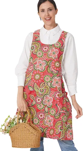 Vista 46 de Delantales ajustables con espalda cruzada para mujer con bolsillos de algodón y lino para cocinar y hornear