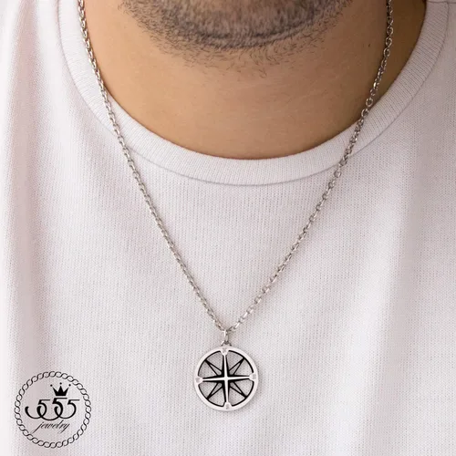 Vista 2 de 555Jewelry - Collar con colgante de brújula de navegación unisex de acero inoxidable