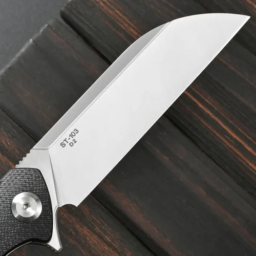 Vista 4 de Sitivien Cuchillo plegable ST103, hoja de acero D2+cuchillo de bolsillo con mango G10, cuchillo de herramienta EDC para exteriores, campamento, Negro